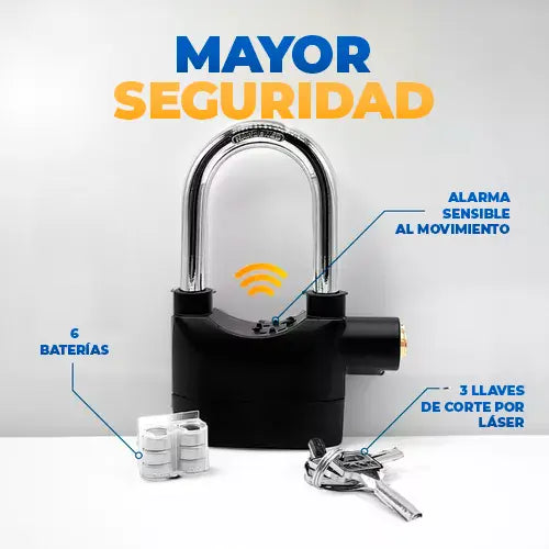 AlarLock™ - Incluye 6 Baterías y 3 Llaves👌 - Candado Anti Robo Con Alarma🔒